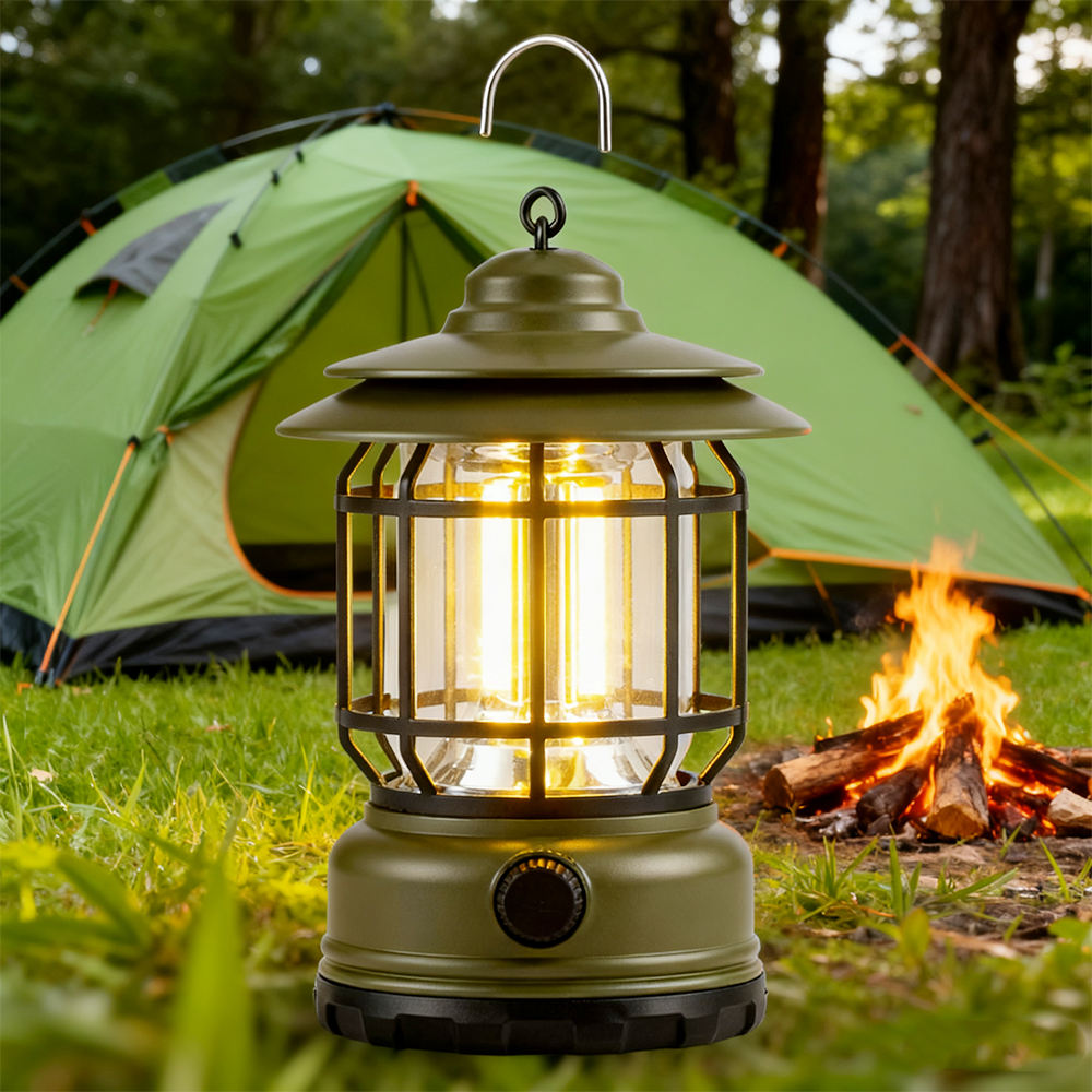 Multifunctional Rechargeable Stepless Dimming Handheld LED Camping Lamp Vintage Portable Lantern